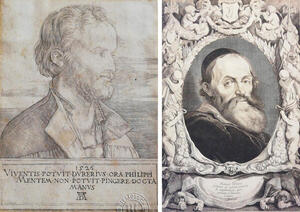 Retrats de Philip Melanchton, amb aiguafort de A. Dürer de 1526 i de Hendrik Goltzius, de 1649