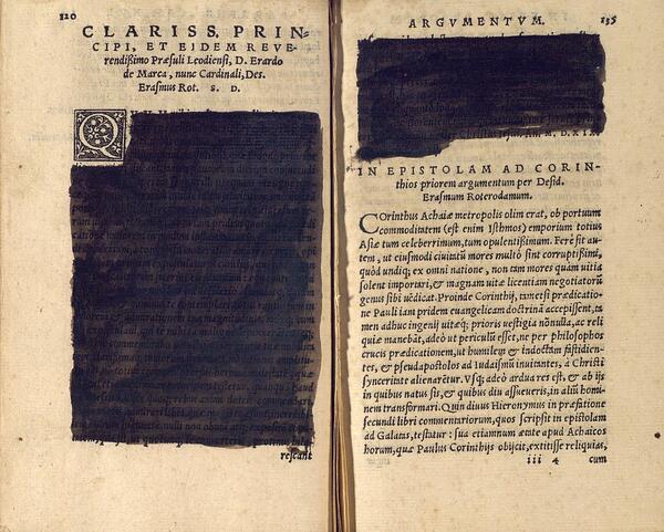 Fulls expurgats. Des. Erasmi Rot. In epistolas apostolicas paraphrasis. Lió, 1544 (TOP: Res. 761-12º)