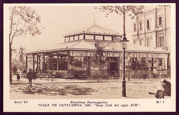 Antic cafè que estava situat en un quiosc de vidre que hi havia a la Plaça de Catalunya