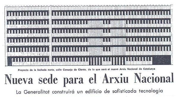 Façana del projecte de nou edifici per a l’Arxiu Nacional de Catalunya,  segons es publicà a La Vanguardia el 17 de març de 1983