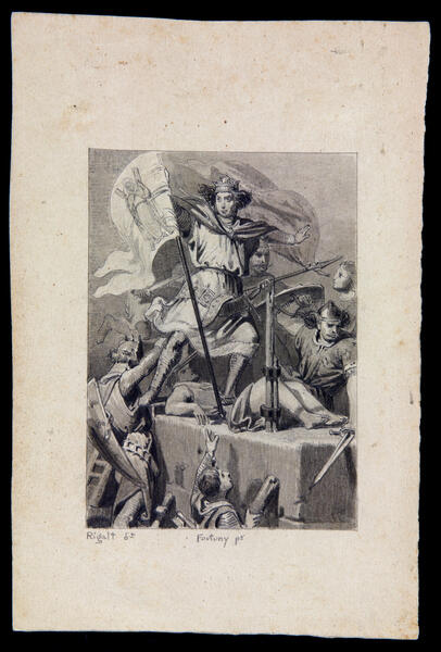 Dibuix preparatori per a fer un gravat d'Agustí Rigalt de la pintura de Fortuny 'Ramon Berenguer III en el asalto al Castillo de Fossis' (guanyadora de  la beca per anar a Roma)