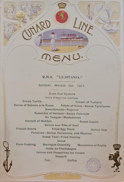 Menú del vaixell R.M.S. Lusitania (1911)