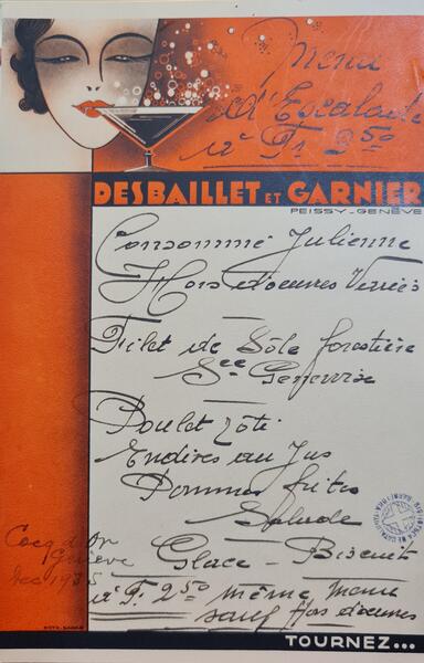 Menú francès de marcat estil decó (1935)