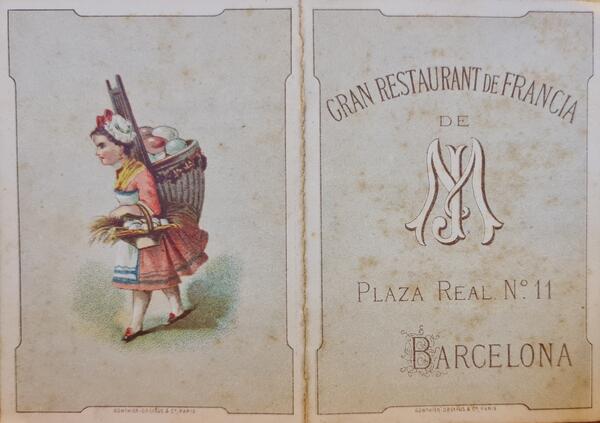 Cobertes d’un menú del Gran Restaurant de Francia,  un clàssic de la restauració barcelonina (mitjans segle XIX)