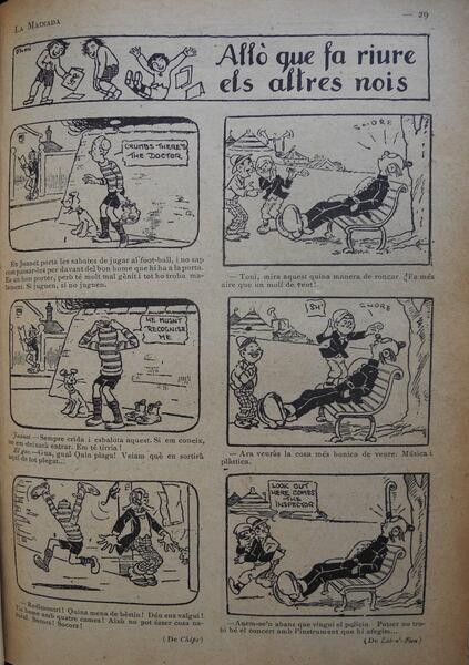 2.	La Mainada. Barcelona: A. Artís Impressor, 1921-1923. Any 1, núm. 2 (17 juny 1921), p. 29. “Allò que fa riure els altres nois”. Capçalera d’Ivori.
