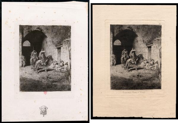 1. Garde de la Casbah à Tetuan, 1r tiratge, 1873  -- 2. Garde de la Casbah à Tetuan, 4r tiratge, 1878