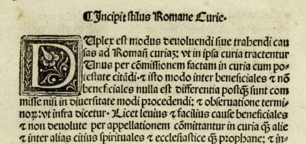 Stilus Curiae Romanae. Detall de la p. [1] (f. sign. a1)