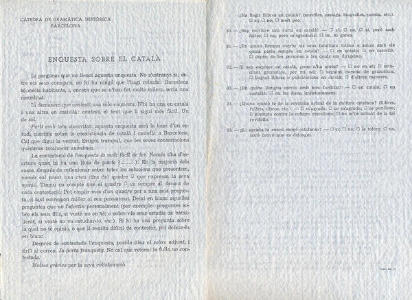 Enquesta per a La llengua dels barcelonins, [ant. 1969]