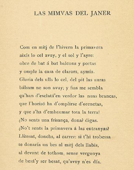 Fragment del poema "Mimves del gener" en l'edició de 1891