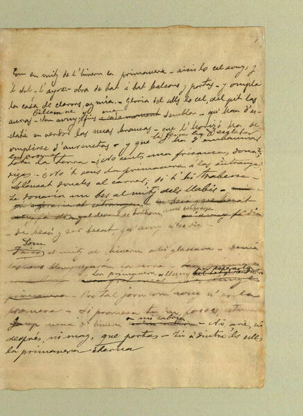 Manuscrit del poema Les minves de gener.  Arxiu Joan Maragall. Top.: mrgll-Mss. 7-1-1